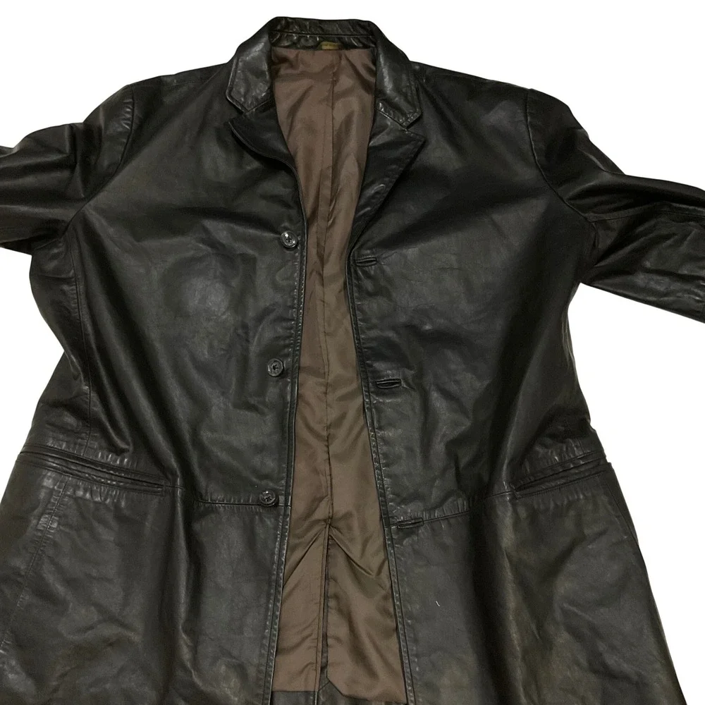 vintage Banana‎ republic men's leather jacket trench coat black Korea retro Y2K